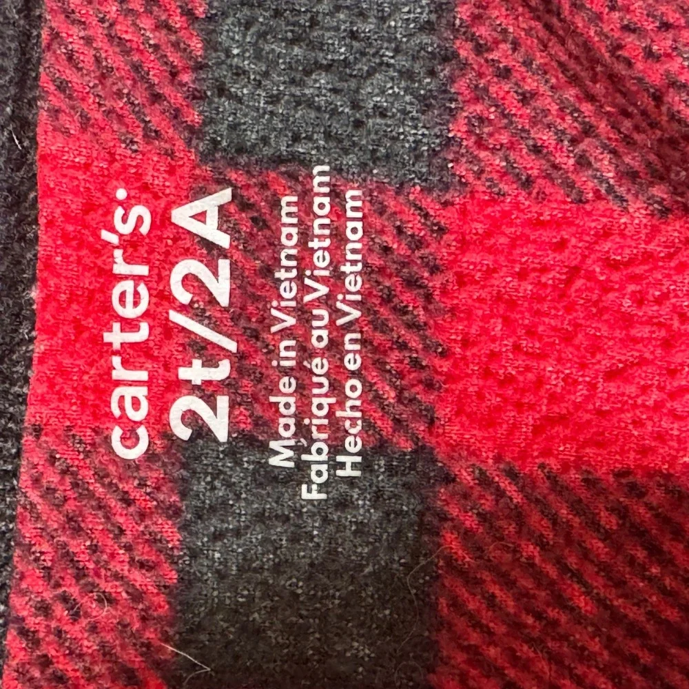 Carters Toddler Boys Red‎ Black Buffalo Plaid Bear Fleece Footed Pajamas 2T